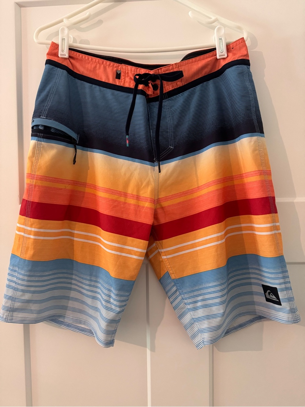 Quiksilver Men’s Multicolor Striped Board Shorts - Blue, Orange, Red